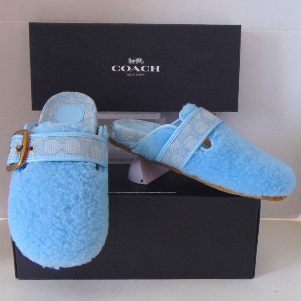 *New*Coach Shearling Clog Signature Baby Blue Sz6